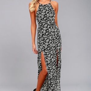 Black and White Floral Print Maxi Dress
